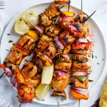 Chicken Sticks and Vegetable Skewer